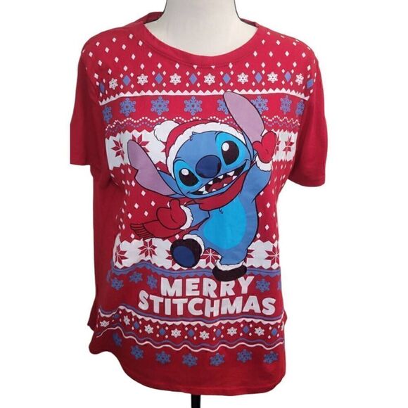 Stitch Juniors' Merry Stitchmas Holiday Licensed Graphic T-Shirt Sz XL (15-17) - Picture 1 of 5